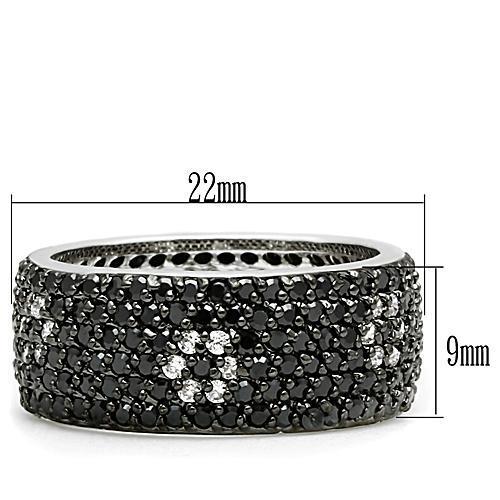 3W158 - Rhodium + Ruthenium Brass Ring with AAA Grade CZ in Jet