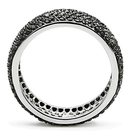 3W158 - Rhodium + Ruthenium Brass Ring with AAA Grade CZ in Jet