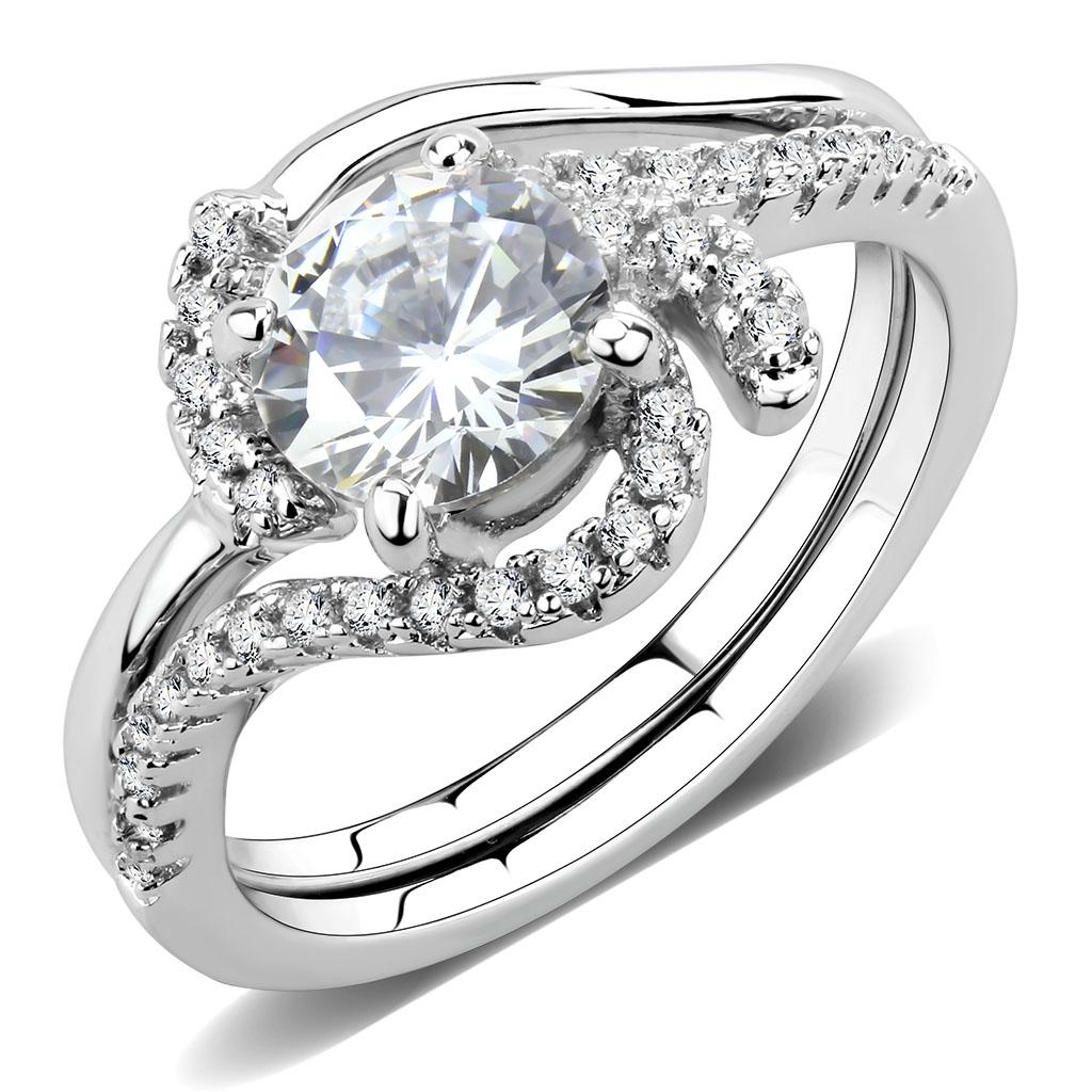 3W1591 - Rhodium Brass Ring with AAA Grade CZ in Clear