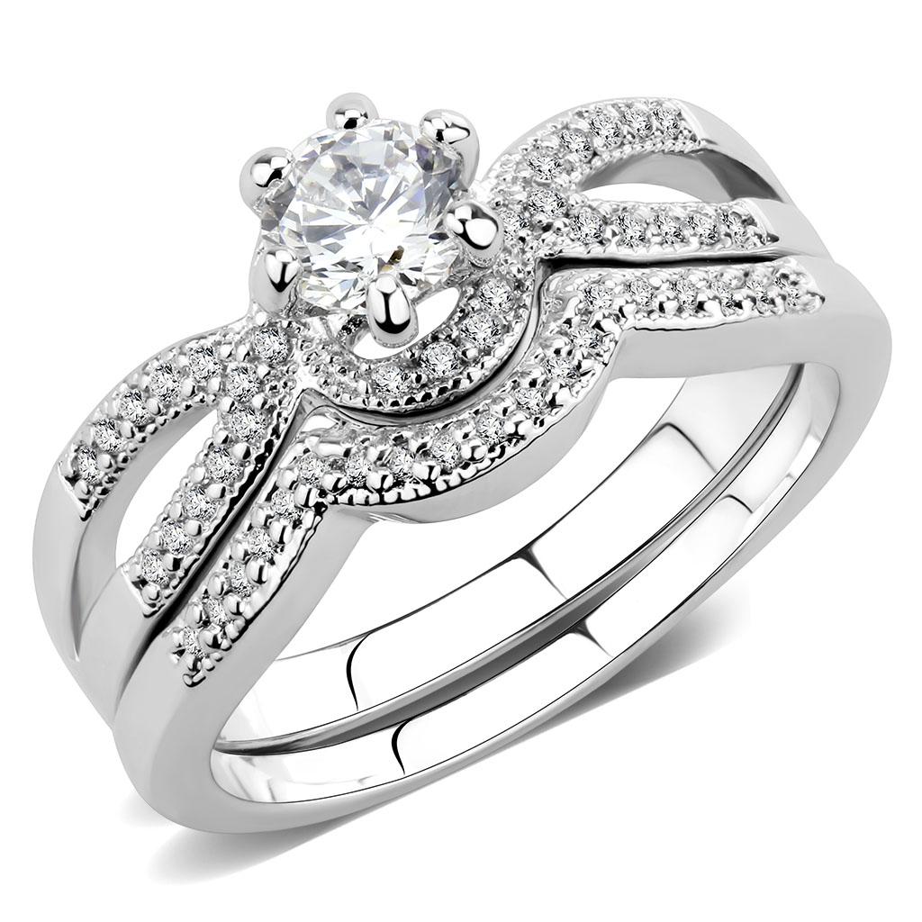3W1592 - Rhodium Brass Ring with AAA Grade CZ in Clear