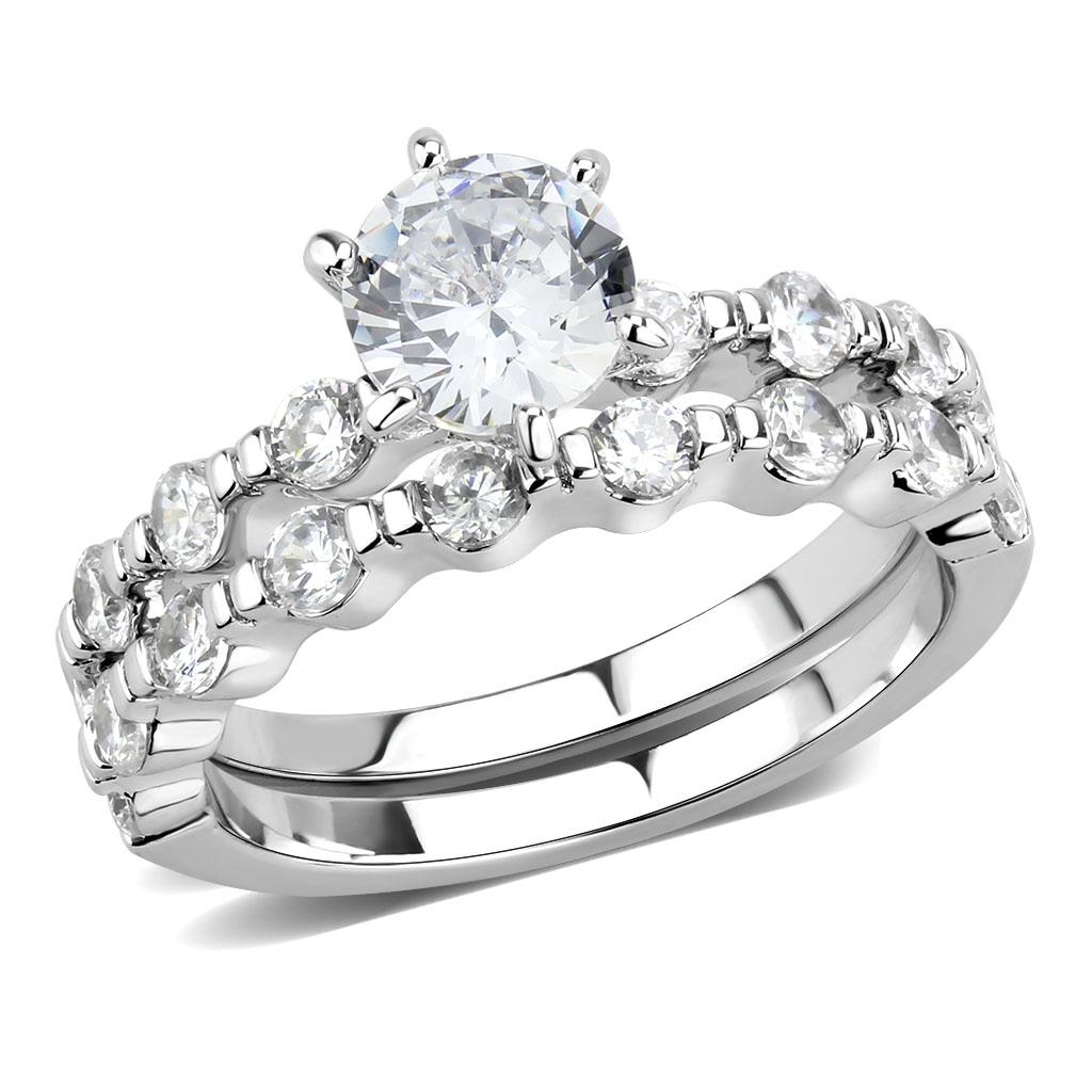 3W1593 - Rhodium Brass Ring with AAA Grade CZ in Clear