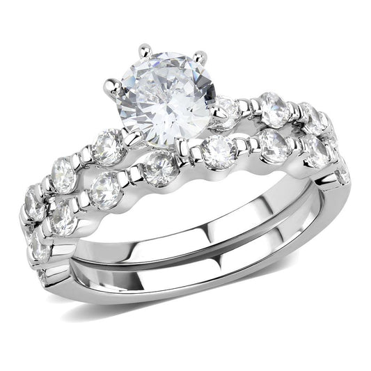3W1593 - Rhodium Brass Ring with AAA Grade CZ in Clear