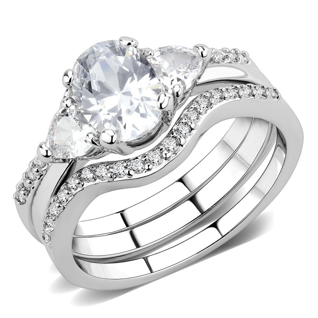 3W1594 - Rhodium Brass Ring with AAA Grade CZ in Clear