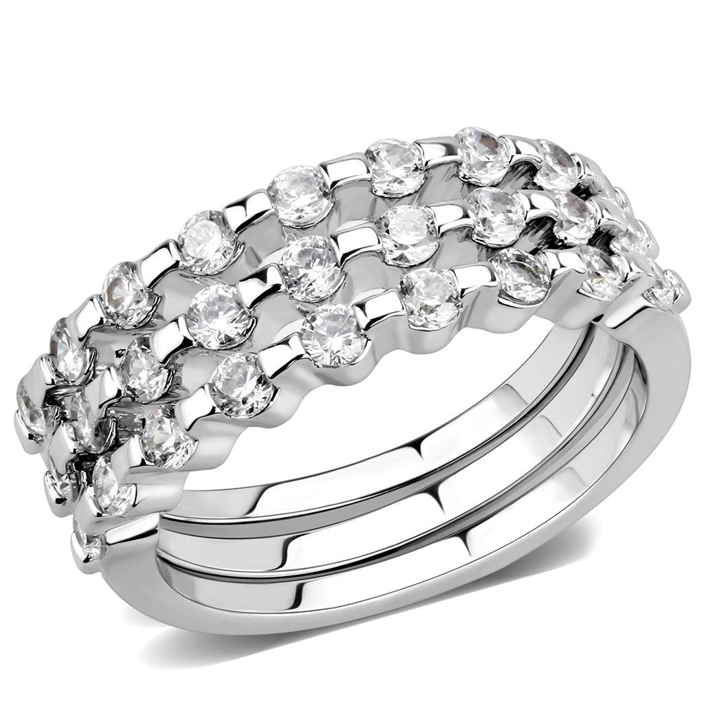 3W1595 - Rhodium Brass Ring with AAA Grade CZ in Clear
