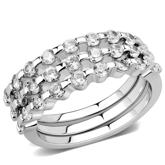 3W1595 - Rhodium Brass Ring with AAA Grade CZ in Clear
