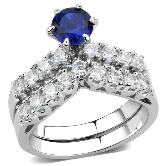 3W1596 - Rhodium Brass Ring with AAA Grade CZ in London Blue