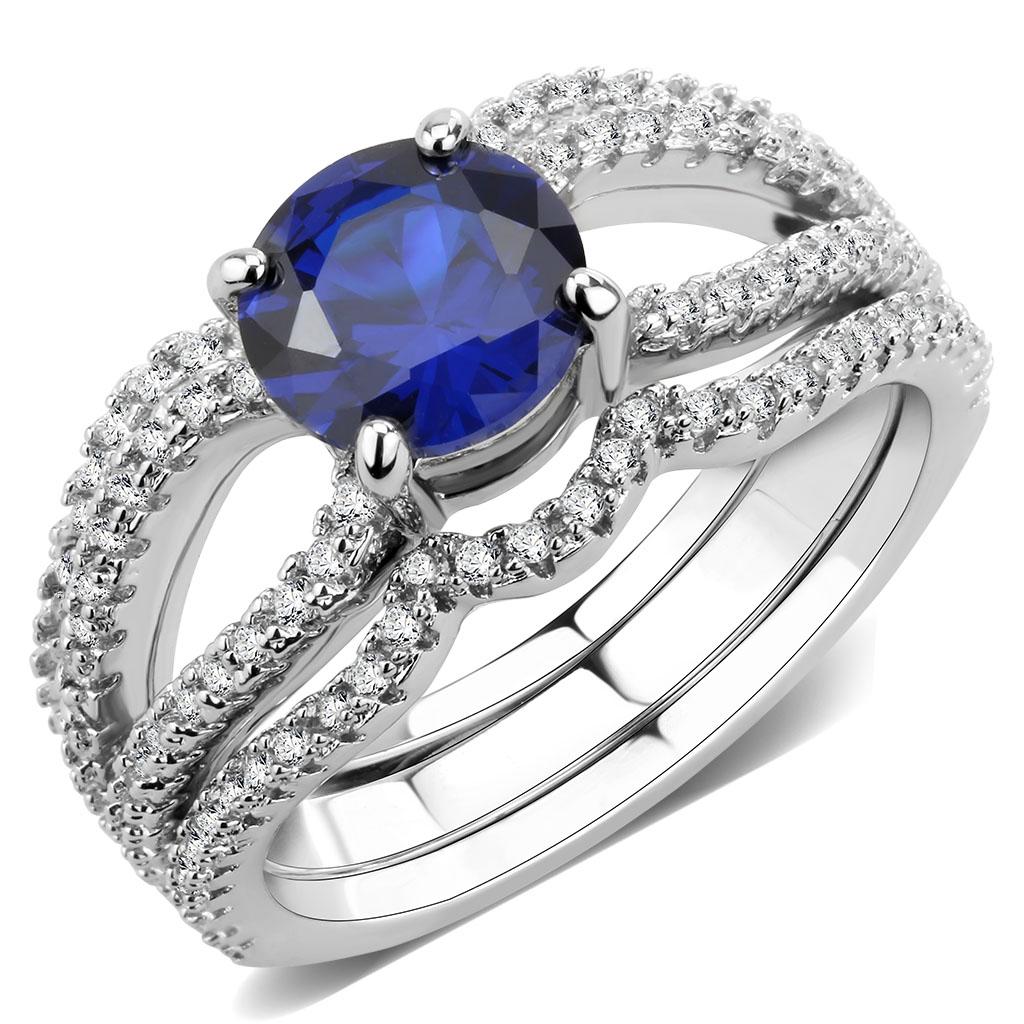 3W1597 - Rhodium Brass Ring with AAA Grade CZ in London Blue