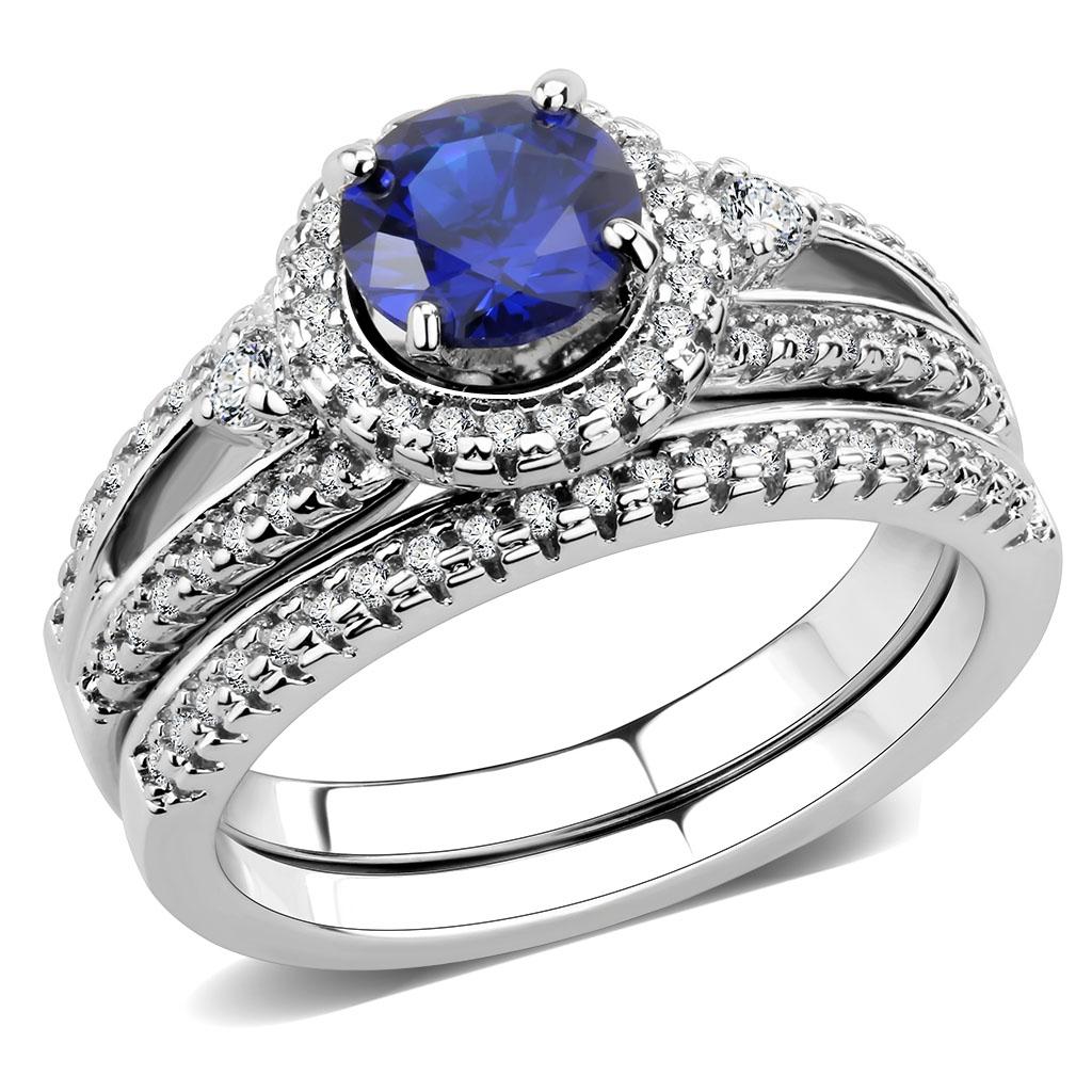 3W1598 - Rhodium Brass Ring with AAA Grade CZ in London Blue