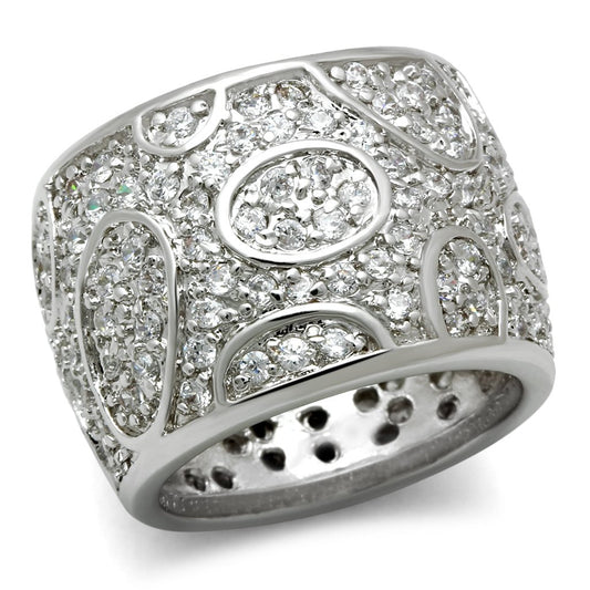 3W159 - Rhodium Brass Ring with AAA Grade CZ in Clear