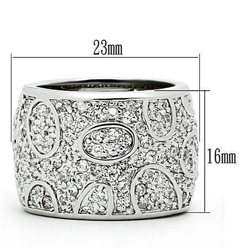 3W159 - Rhodium Brass Ring with AAA Grade CZ in Clear