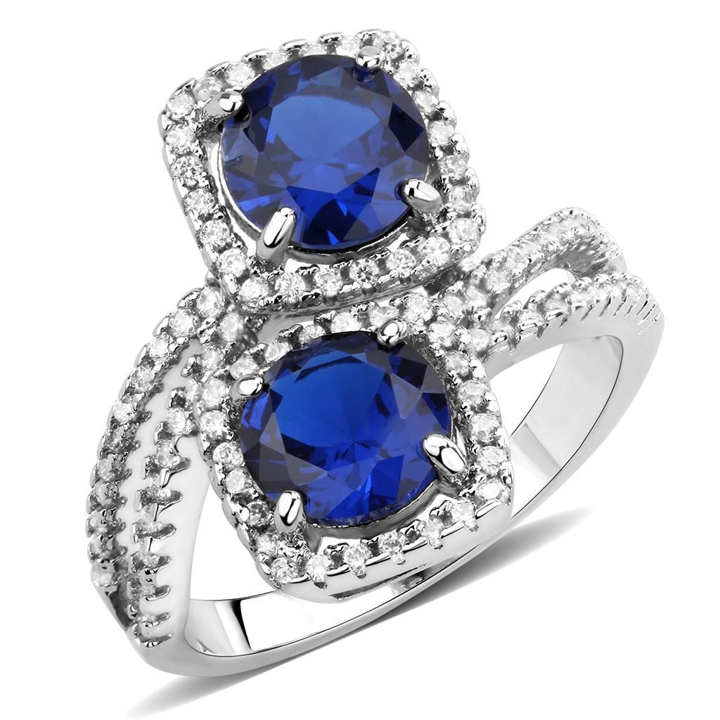 3W1600 - Rhodium Brass Ring with AAA Grade CZ in London Blue