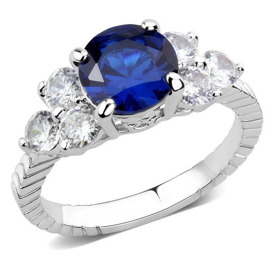 3W1601 - Rhodium Brass Ring with AAA Grade CZ in London Blue