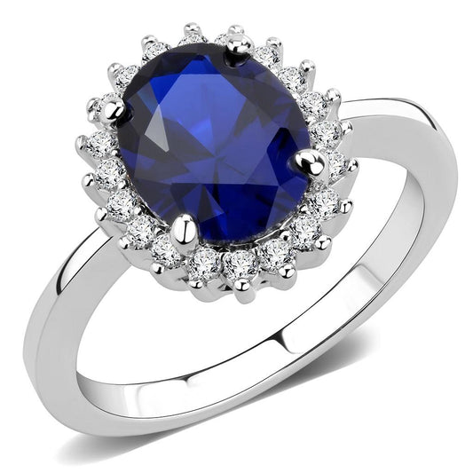3W1602 - Rhodium Brass Ring with AAA Grade CZ in London Blue