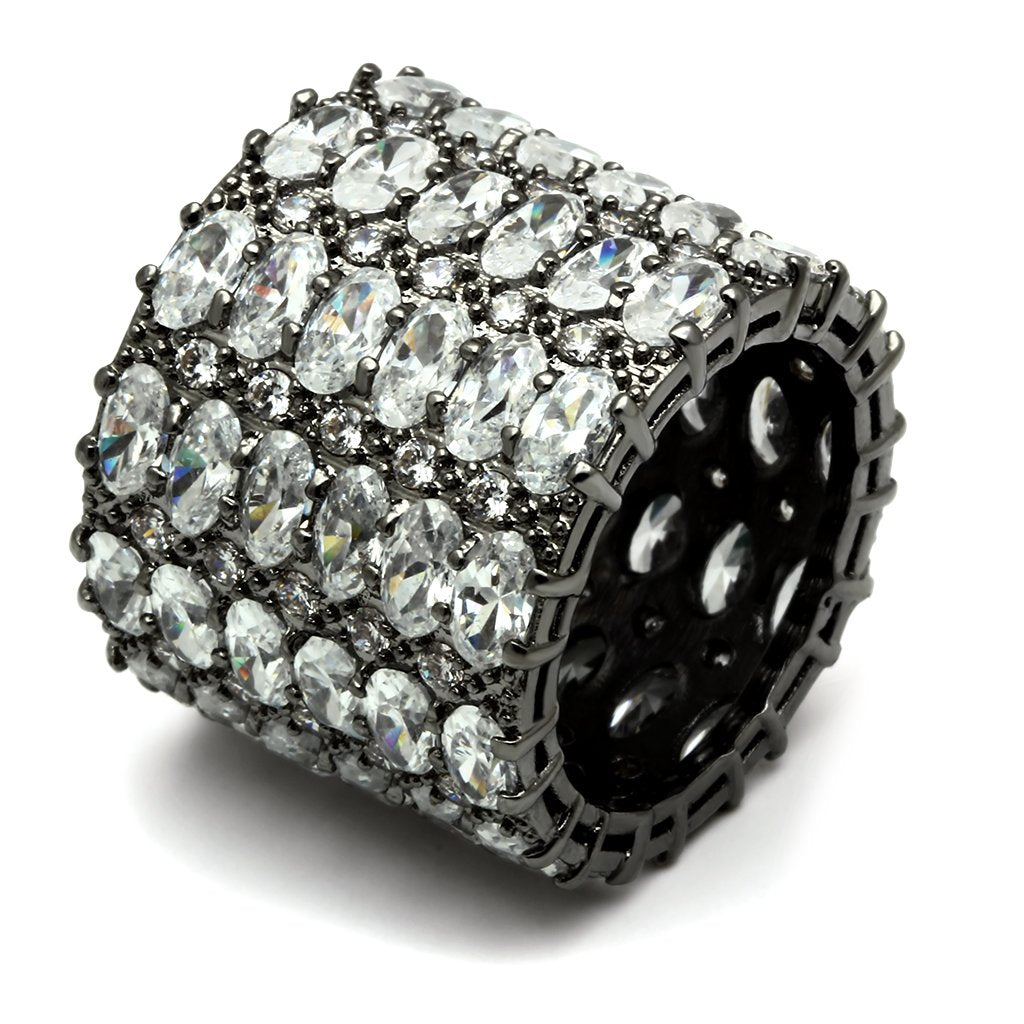 3W171 - Ruthenium Brass Ring with AAA Grade CZ in Clear