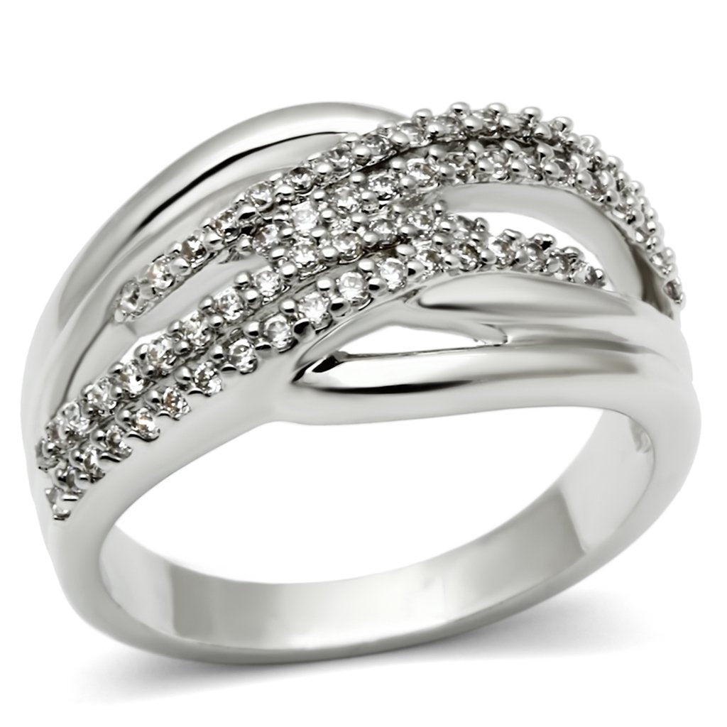 3W174 - Rhodium Brass Ring with AAA Grade CZ in Clear