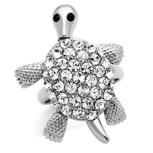 3W178 - Rhodium Brass Ring with Top Grade Crystal in Jet