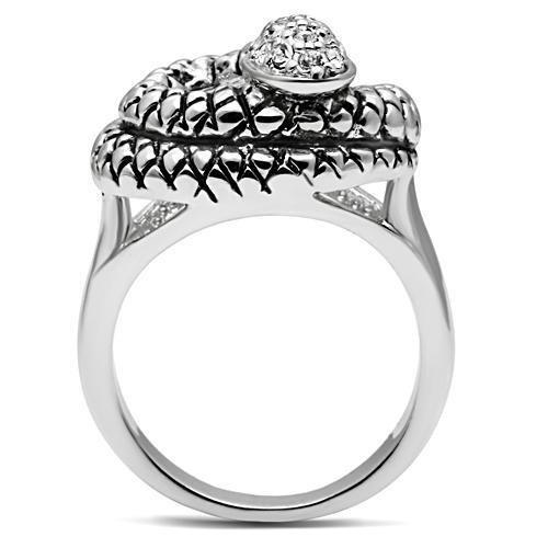 3W183 - Rhodium Brass Ring with Top Grade Crystal in Clear