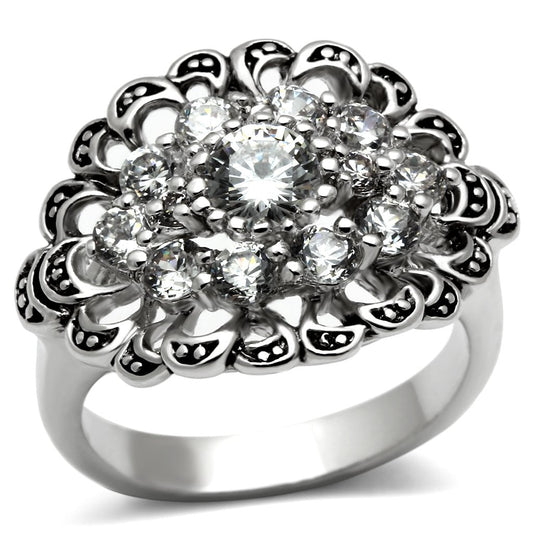 3W184 - Rhodium Brass Ring with AAA Grade CZ in Clear