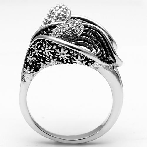 3W185 - Rhodium Brass Ring with AAA Grade CZ in Clear