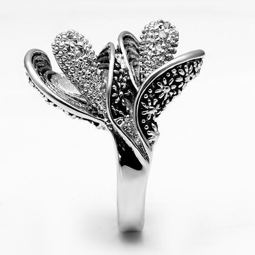 3W185 - Rhodium Brass Ring with AAA Grade CZ in Clear