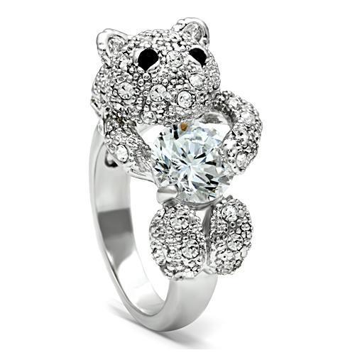 3W187 - Rhodium Brass Ring with AAA Grade CZ in Clear