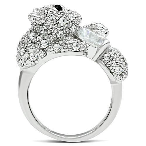 3W187 - Rhodium Brass Ring with AAA Grade CZ in Clear