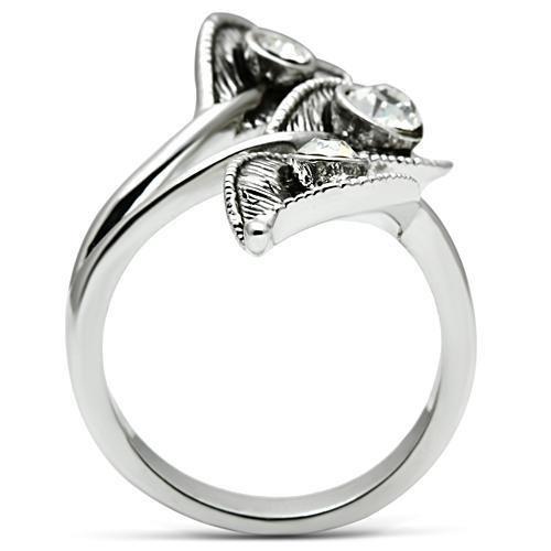 3W193 - Rhodium Brass Ring with Top Grade Crystal in Clear