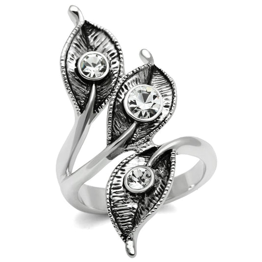 3W193 - Rhodium Brass Ring with Top Grade Crystal in Clear