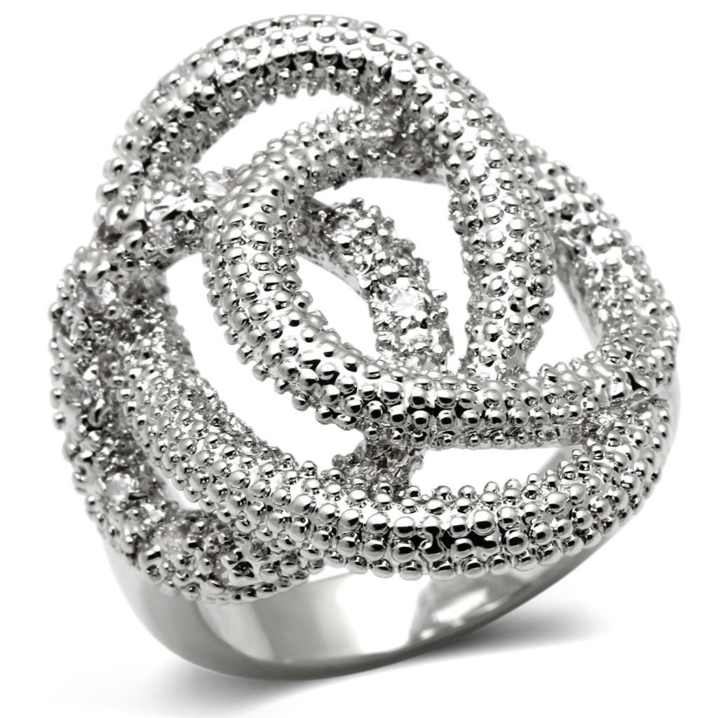 3W196 - Rhodium Brass Ring with AAA Grade CZ in Clear