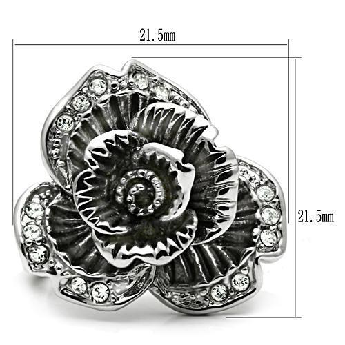 3W198 - Rhodium Brass Ring with Top Grade Crystal in Clear
