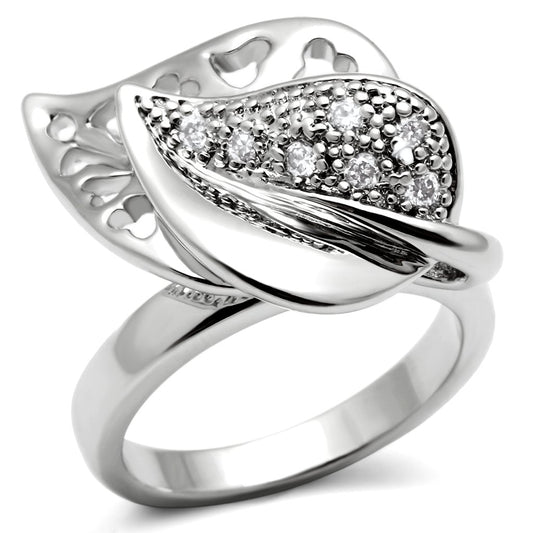 3W200 - Rhodium Brass Ring with AAA Grade CZ in Clear