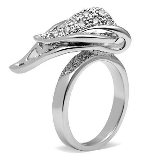 3W200 - Rhodium Brass Ring with AAA Grade CZ in Clear