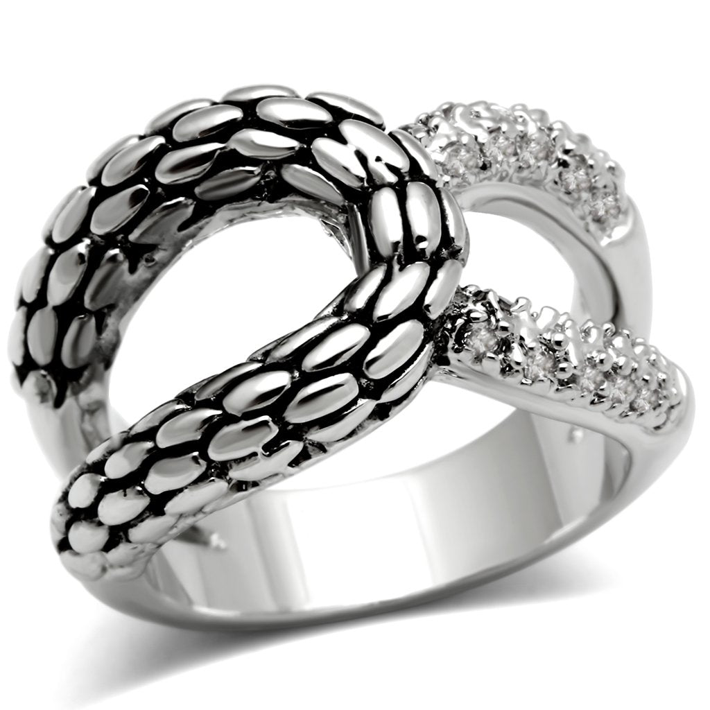 3W202 - Rhodium Brass Ring with AAA Grade CZ in Clear