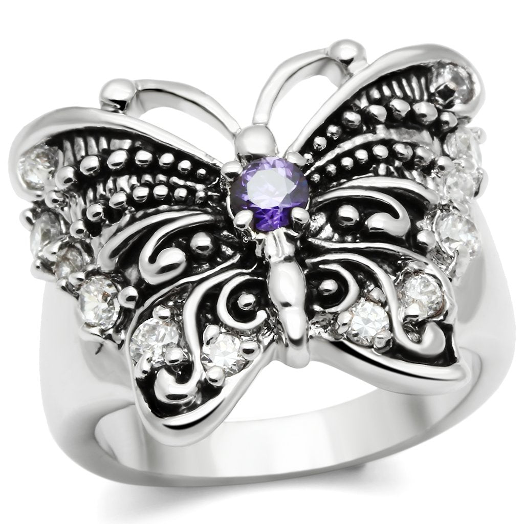3W204 - Rhodium Brass Ring with AAA Grade CZ in Amethyst