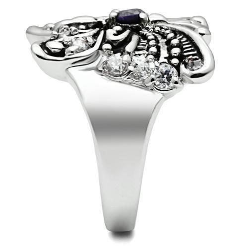3W204 - Rhodium Brass Ring with AAA Grade CZ in Amethyst