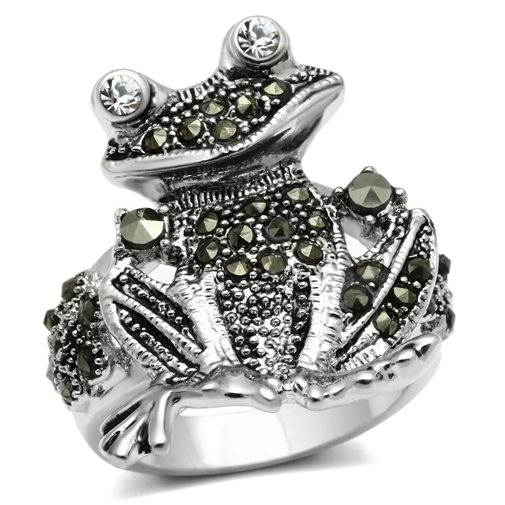3W205 - Rhodium Brass Ring with Top Grade Crystal in Clear