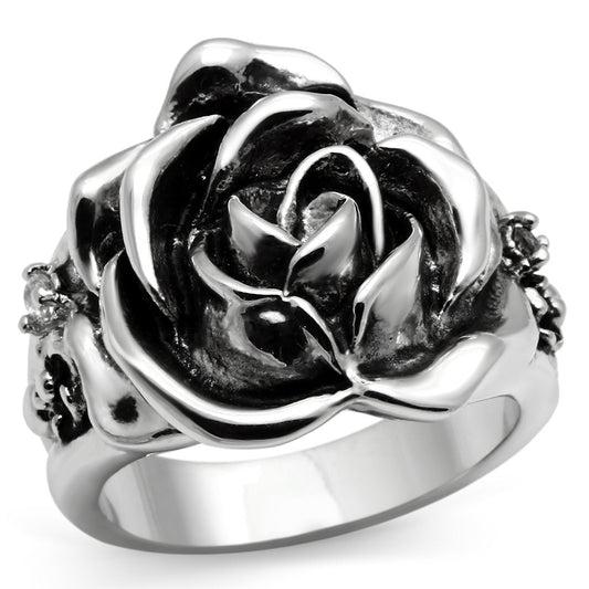 3W210 - Rhodium Brass Ring with AAA Grade CZ in Clear