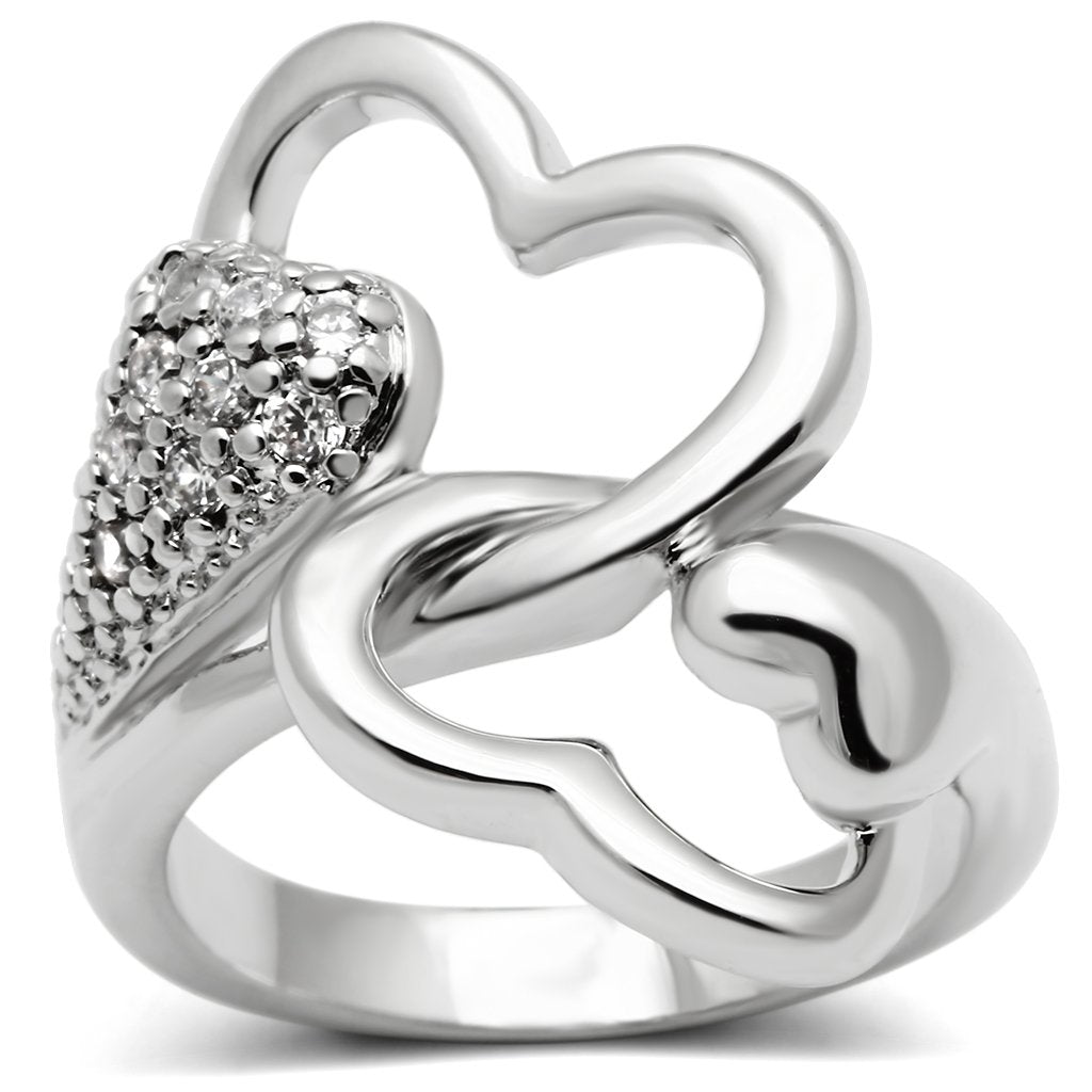 3W213 - Rhodium Brass Ring with AAA Grade CZ in Clear