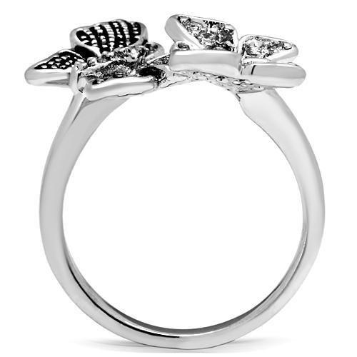 3W214 - Rhodium Brass Ring with AAA Grade CZ in Clear
