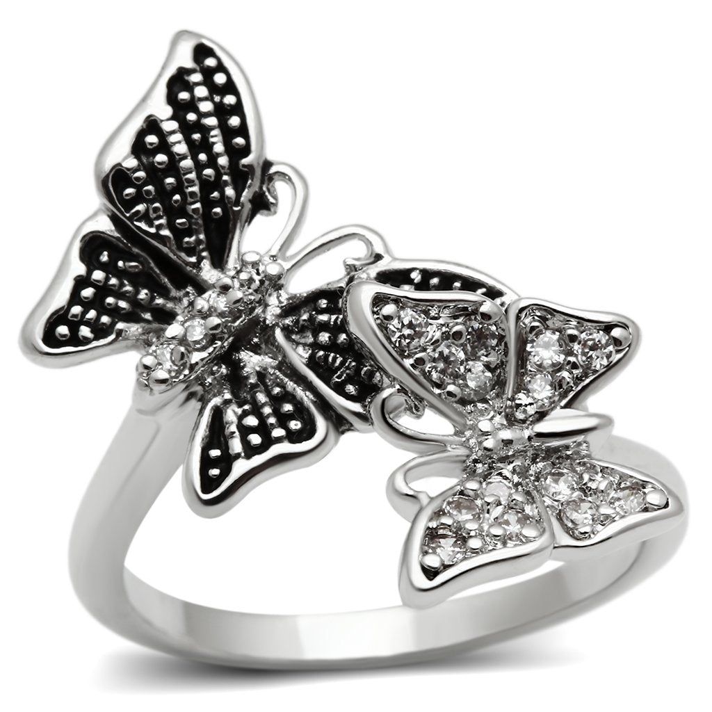 3W214 - Rhodium Brass Ring with AAA Grade CZ in Clear
