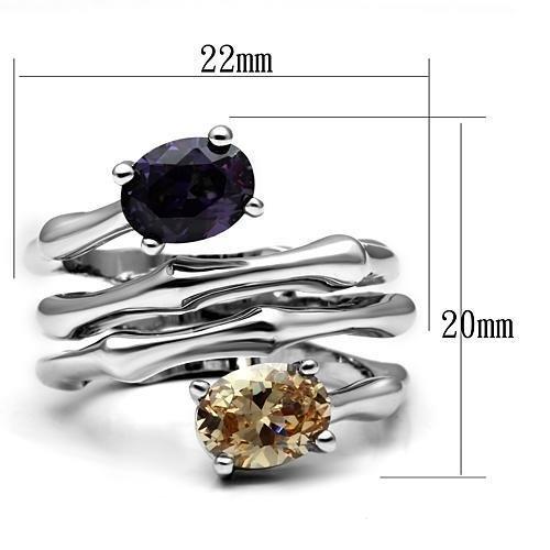 3W224 - Rhodium Brass Ring with AAA Grade CZ in Multi Color