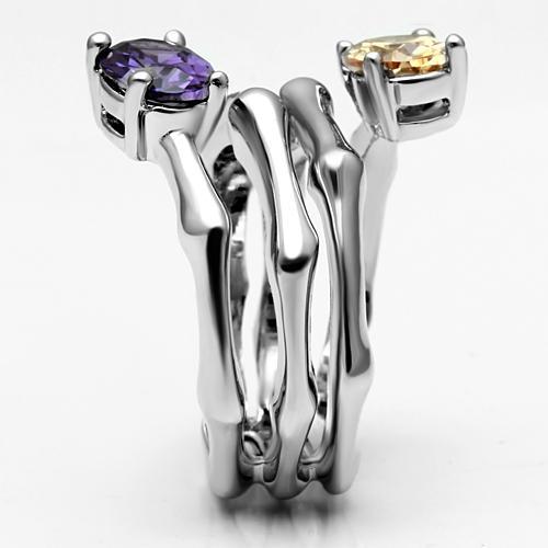 3W224 - Rhodium Brass Ring with AAA Grade CZ in Multi Color
