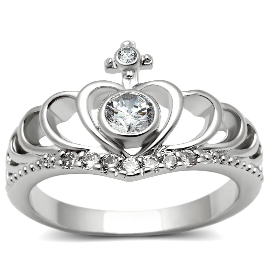 3W229 - Rhodium Brass Ring with AAA Grade CZ in Clear