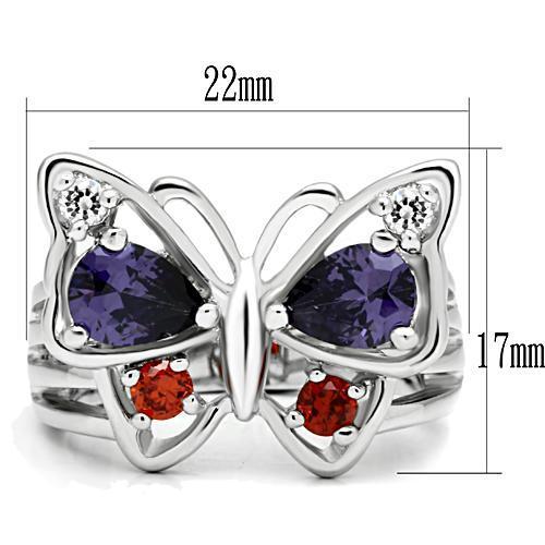 3W233 - Rhodium Brass Ring with AAA Grade CZ in Multi Color