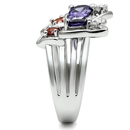 3W233 - Rhodium Brass Ring with AAA Grade CZ in Multi Color