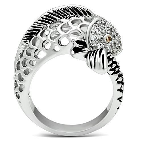 3W234 - Rhodium Brass Ring with AAA Grade CZ in Champagne