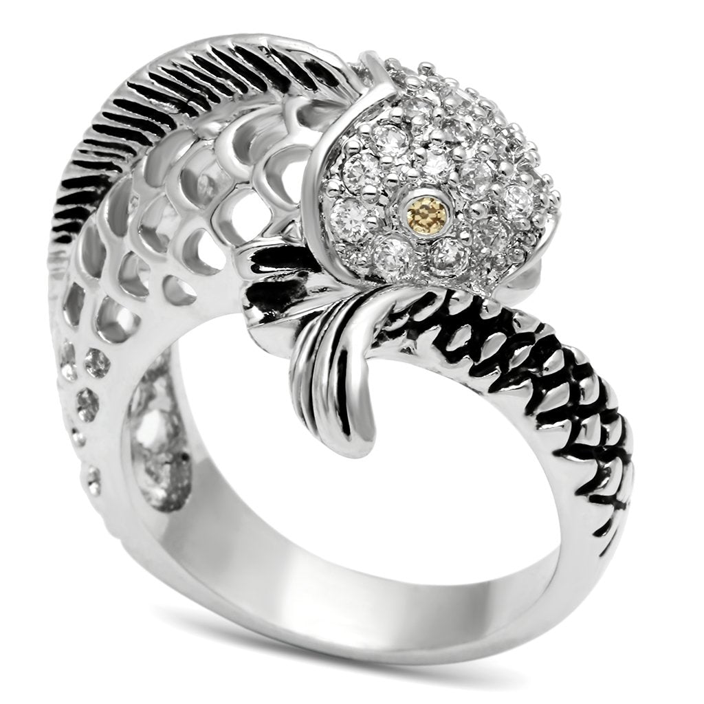 3W234 - Rhodium Brass Ring with AAA Grade CZ in Champagne