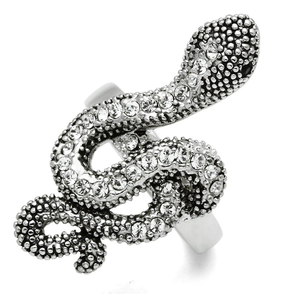 3W236 - Rhodium Brass Ring with Top Grade Crystal in Jet