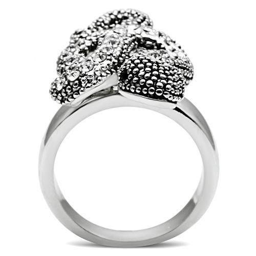 3W236 - Rhodium Brass Ring with Top Grade Crystal in Jet