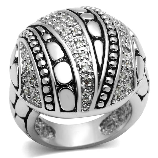 3W244 - Rhodium Brass Ring with AAA Grade CZ in Clear